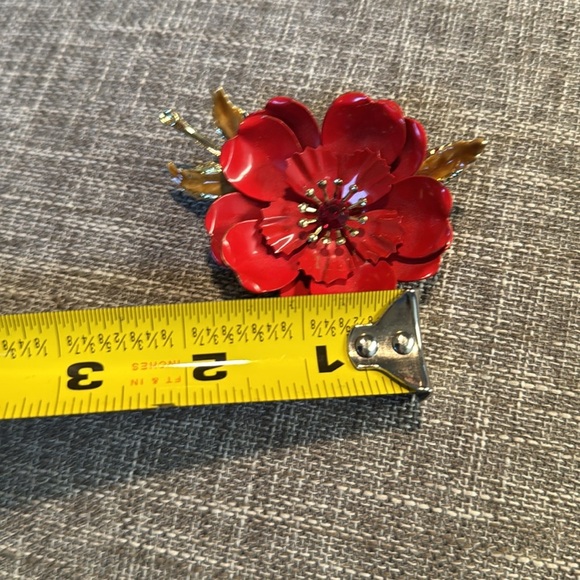 Vintage 60s Coro Enamel Flower Rhinestone Brooch - Picture 7 of 7